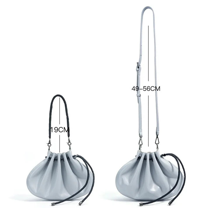 Pleated Sheepskin Dual Strap Drawstring Crossbody Bag