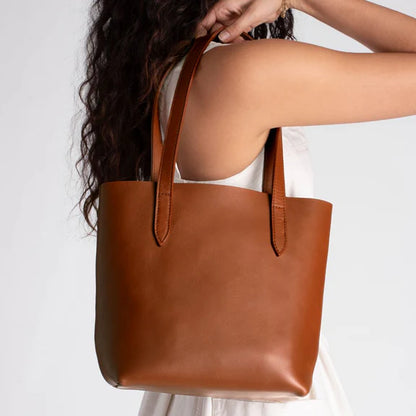Minimalist Smooth Leather Open Top Daily Shoulder Tote Bag
