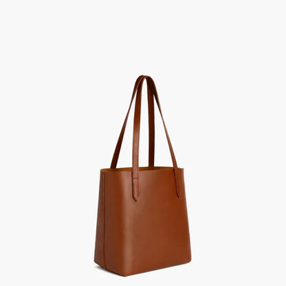 Minimalist Smooth Leather Open Top Daily Shoulder Tote Bag