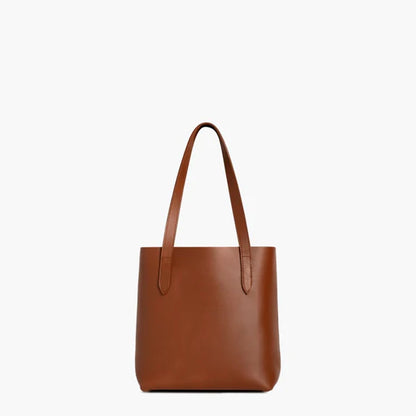 Minimalist Smooth Leather Open Top Daily Shoulder Tote Bag