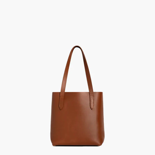 Minimalist Smooth Leather Open Top Daily Shoulder Tote Bag