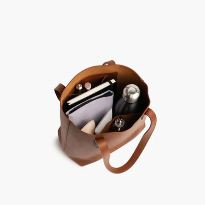 Minimalist Smooth Leather Open Top Daily Shoulder Tote Bag