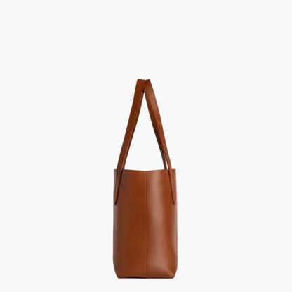 Minimalist Smooth Leather Open Top Daily Shoulder Tote Bag