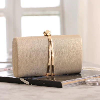 Textured Fabric Geometric Metal Frame Formal Evening Clutch Bag