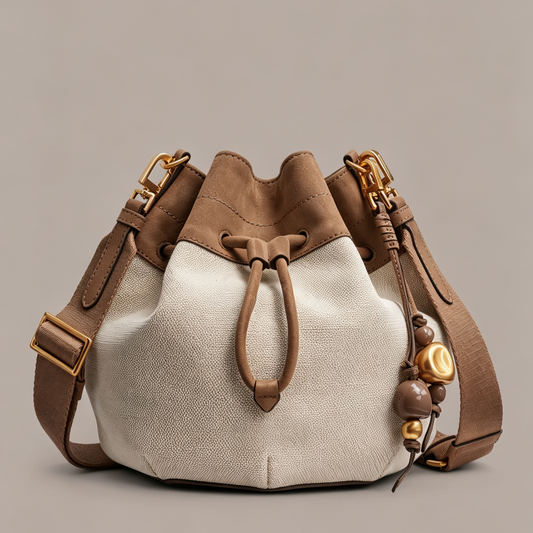 Canvas Suede Charm Bucket Crossbody Bag