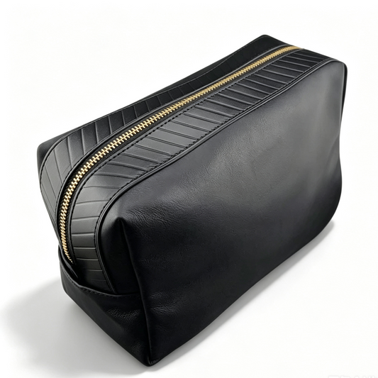 Premium Calf Leather Dual Zip Travel Organizer Pouch