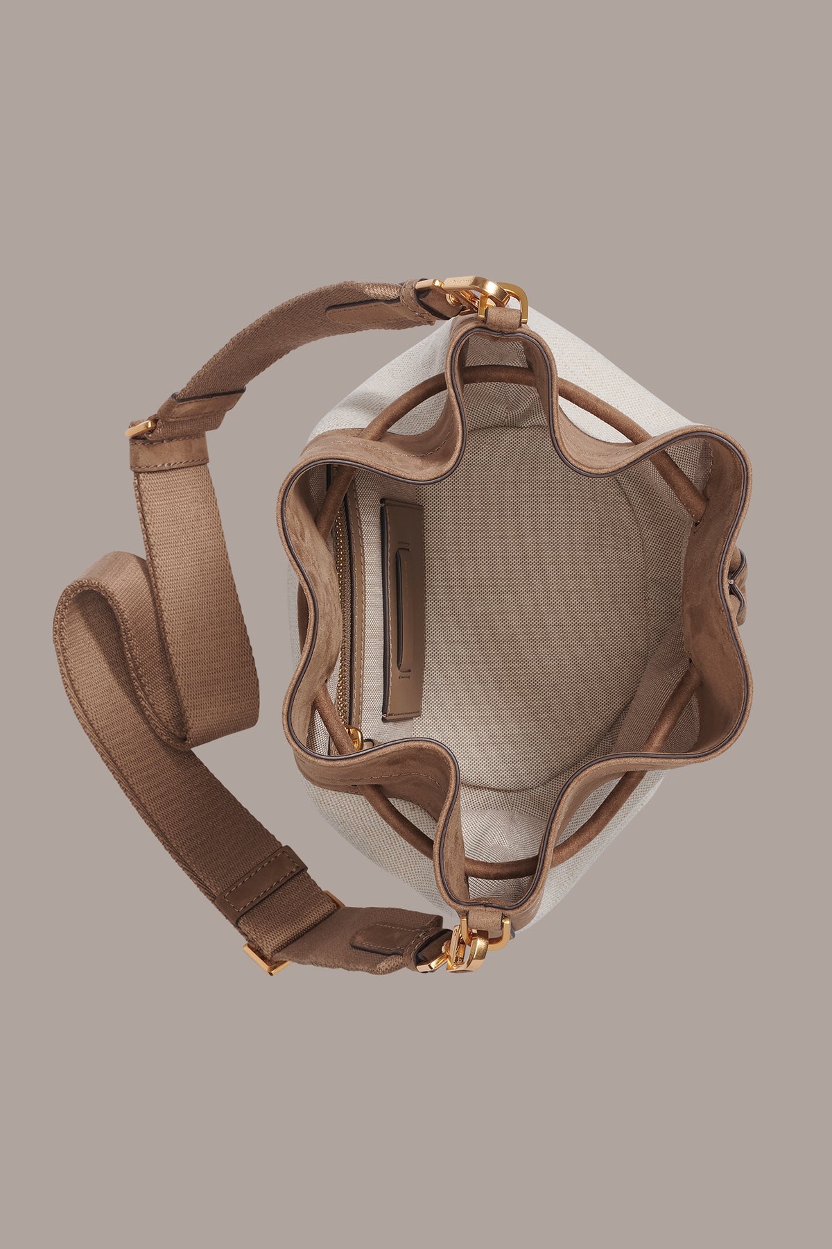 Canvas Suede Charm Bucket Crossbody Bag
