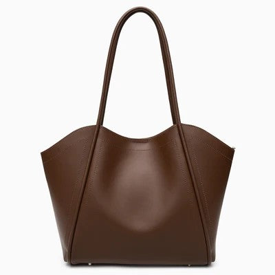 Architectural Genuine Leather Large Zip Shoulder Tote Bag