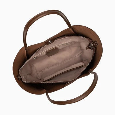 Architectural Genuine Leather Large Zip Shoulder Tote Bag