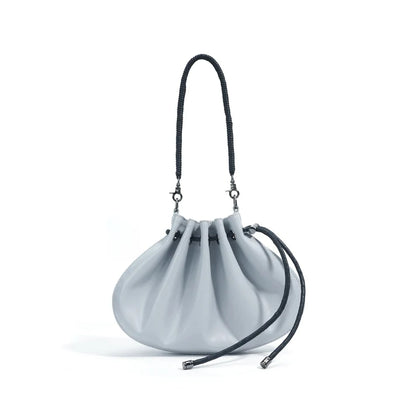 Pleated Sheepskin Dual Strap Drawstring Crossbody Bag