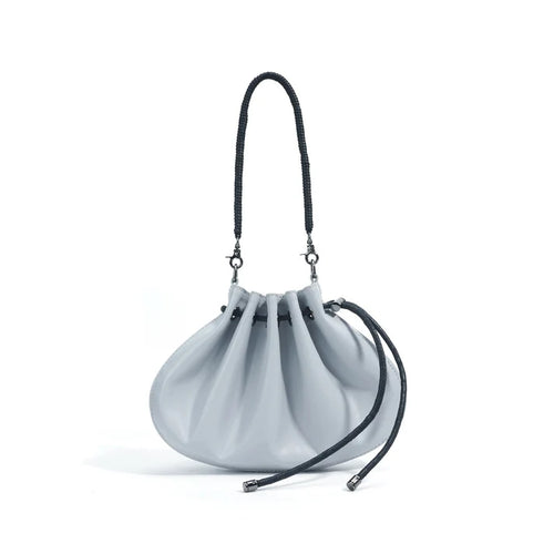 Pleated Sheepskin Dual Strap Drawstring Crossbody Bag