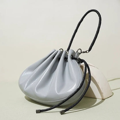Pleated Sheepskin Dual Strap Drawstring Crossbody Bag
