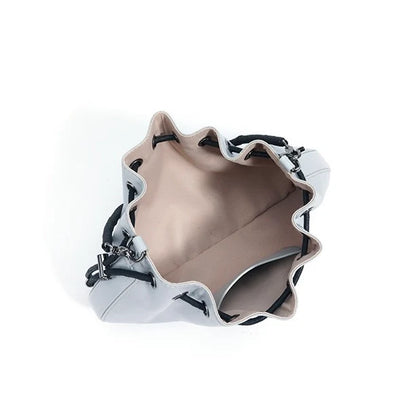 Pleated Sheepskin Dual Strap Drawstring Crossbody Bag