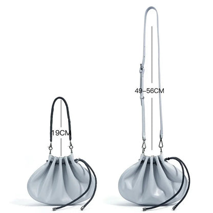 Pleated Sheepskin Dual Strap Drawstring Crossbody Bag