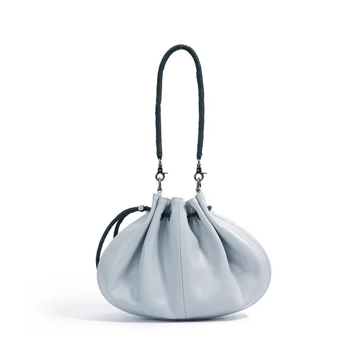 Pleated Sheepskin Dual Strap Drawstring Crossbody Bag