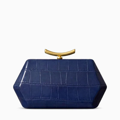 Glossy Croc Embossed Geometric Frame Evening Clutch Bag