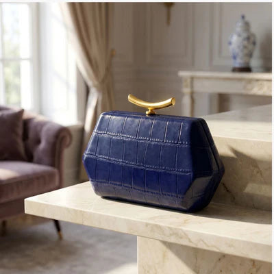 Glossy Croc Embossed Geometric Frame Evening Clutch Bag