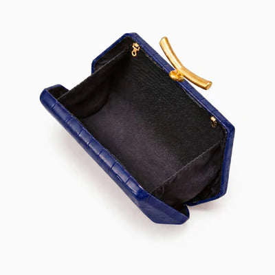 Glossy Croc Embossed Geometric Frame Evening Clutch Bag