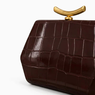 Glossy Croc Embossed Geometric Frame Evening Clutch Bag