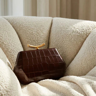 Glossy Croc Embossed Geometric Frame Evening Clutch Bag