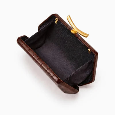 Glossy Croc Embossed Geometric Frame Evening Clutch Bag