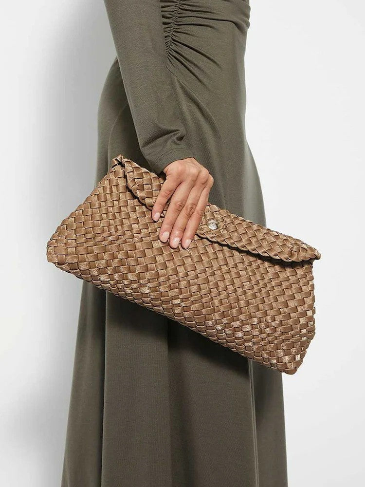 Hand Woven Fold Flap Convertible Clutch Crossbody Bag