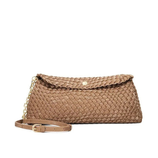 Hand Woven Fold Flap Convertible Clutch Crossbody Bag