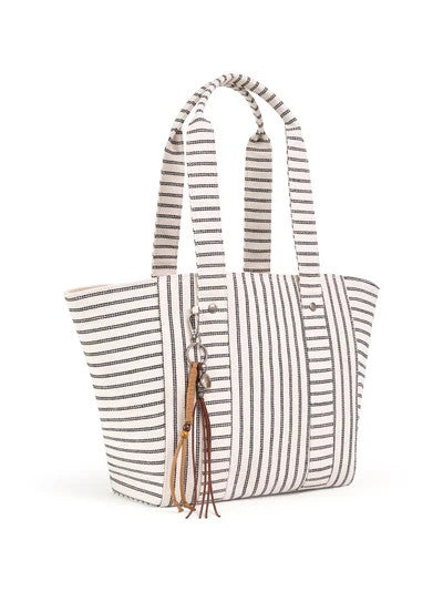 Striped Canvas Coastal Medium Beach Daily Tote Bag