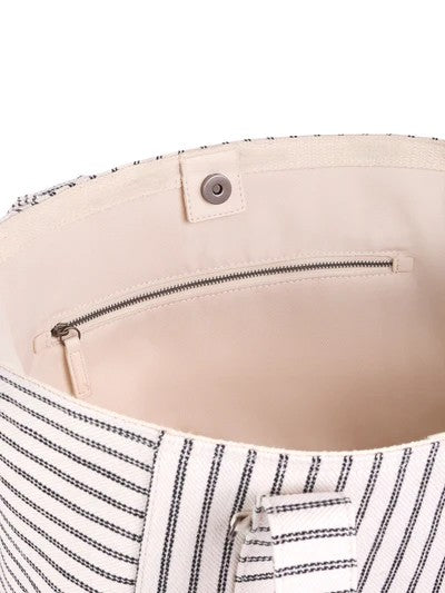 Striped Canvas Coastal Medium Beach Daily Tote Bag