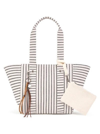Striped Canvas Coastal Medium Beach Daily Tote Bag