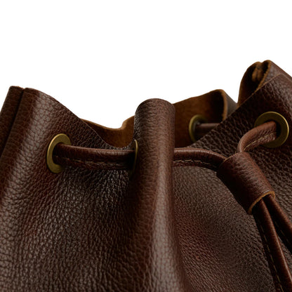 Grain Leather Drawstring Adjustable Crossbody Bucket Bag