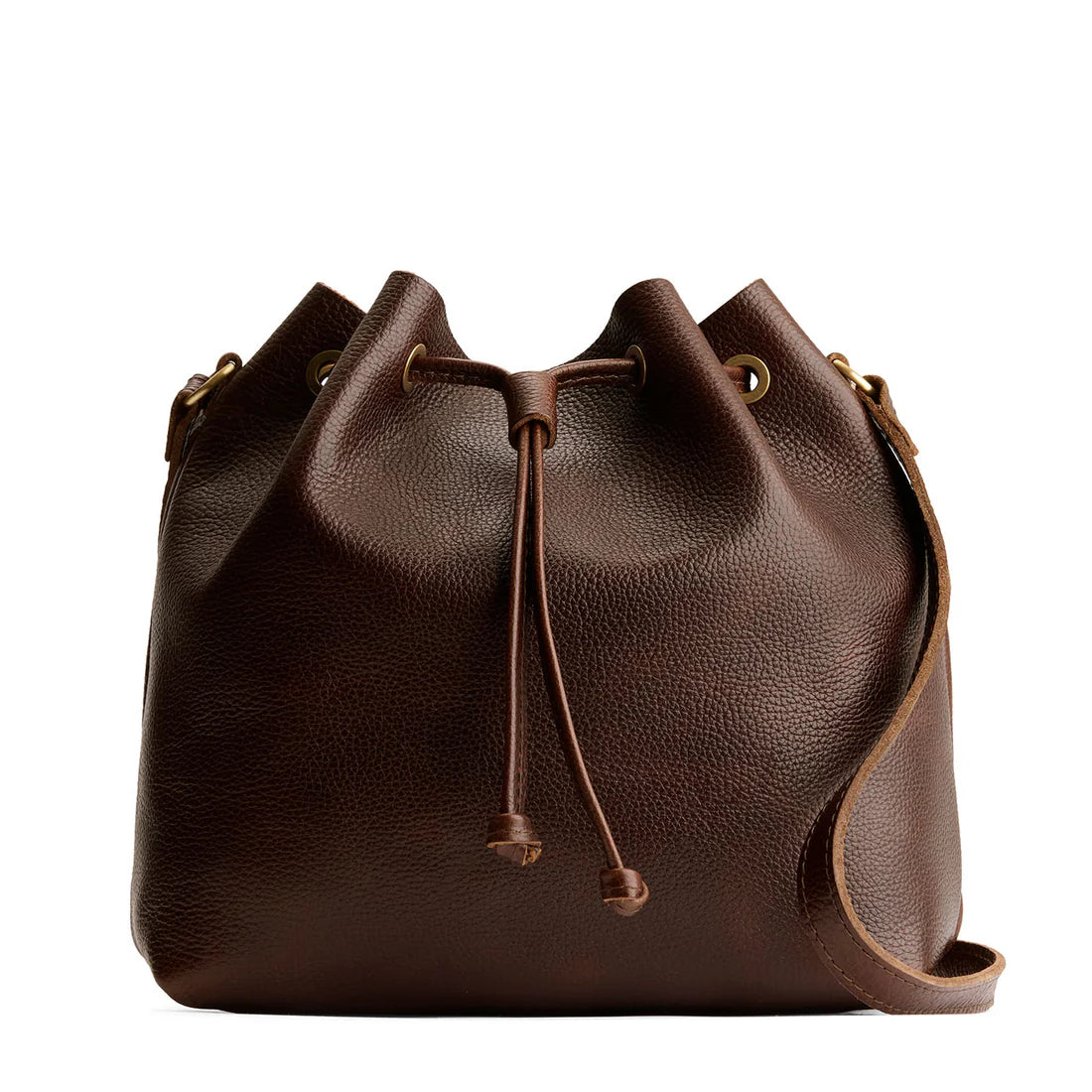Grain Leather Drawstring Adjustable Crossbody Bucket Bag