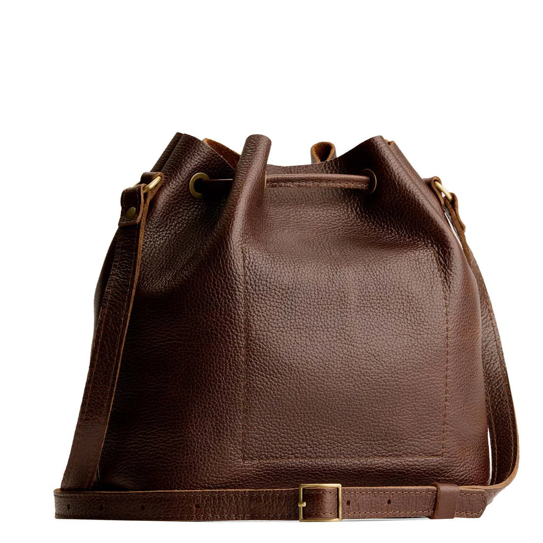 Grain Leather Drawstring Adjustable Crossbody Bucket Bag