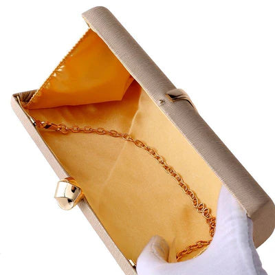 Textured Fabric Geometric Metal Frame Formal Evening Clutch Bag
