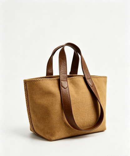 Canvas Smooth Leather Trim Medium Daily Shoulder Tote Bag