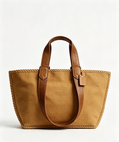 Canvas Smooth Leather Trim Medium Daily Shoulder Tote Bag
