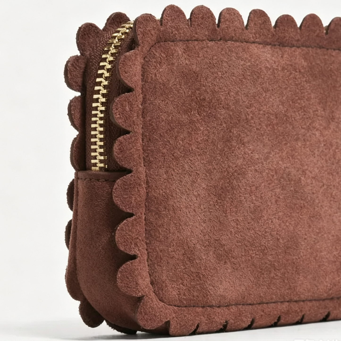 Scalloped Suede Mini Zip Storage Pouch