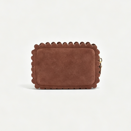 Scalloped Suede Mini Zip Storage Pouch