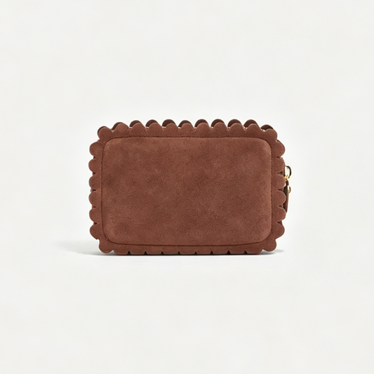 Scalloped Suede Mini Zip Storage Pouch