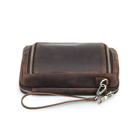 Vintage Crazy Horse Leather Tech Organizer Wrist Pouch