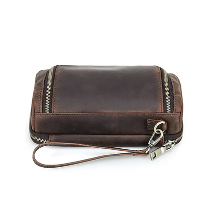 Vintage Crazy Horse Leather Tech Organizer Wrist Pouch