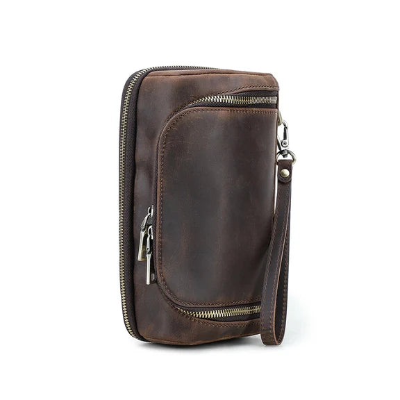 Vintage Crazy Horse Leather Tech Organizer Wrist Pouch