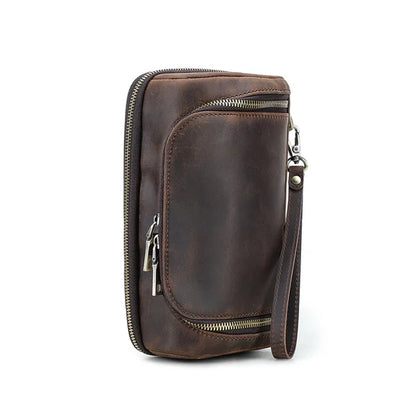 Vintage Crazy Horse Leather Tech Organizer Wrist Pouch