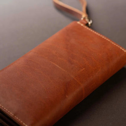 Vintage Full Grain Leather Envelope Wristlet Clutch Wallet